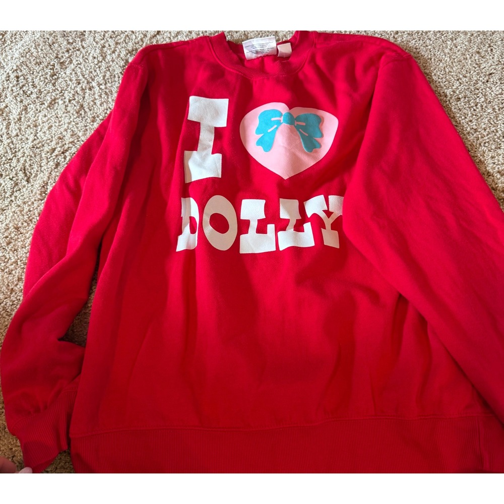 Dolly Parton I Love Dolly Red Graphic Sweatshirt Heart Bow Pullover Large